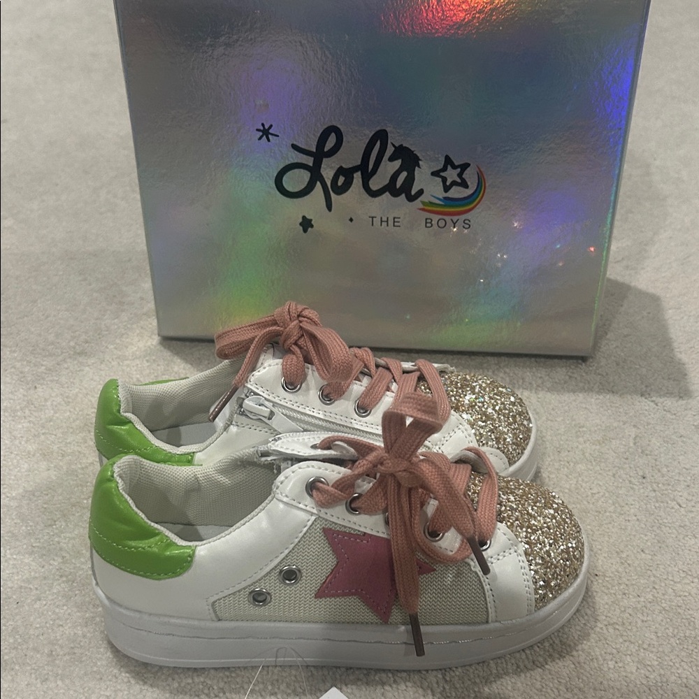 NEVER WORN! Lola + The Boys Glitter Star Sneakers - Pink, Green, Gold